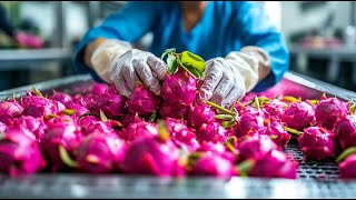 INCREDIBLE Dragon Fruit Harvesting And Production Cultivation and Pitaya Juice Process in Factory [upl. by Finer737]