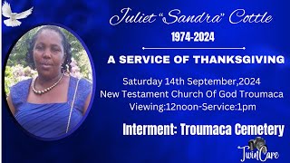 Juliet Sandra Cottle  Funeral Service [upl. by Llecrep]