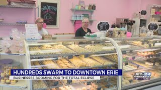 Visitors from all over dish out to Erie businesses ahead of total eclipse [upl. by Hayilaa]