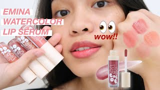 EMINA WATERCOLOR LIP SERUM SWATCHES REVIEW Ratu Adellya [upl. by Esorbma598]