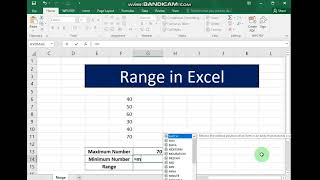 Range of data set in Excel [upl. by Hitt]