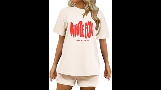 Women Summer 2 Piece Outfits Trendy Letter Printed Oversized Short Sleeve T Shirt And Drawstring Sho [upl. by Imre]