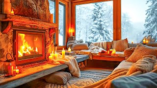 Cozy Winter Log Cabin Ambience with Relaxing Jazz Music and Warm Fireplace [upl. by Josy424]