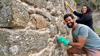 Finalizando a parede de pedra da nossa casa em Portugal [upl. by Evreh]