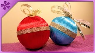 DIY Ribbon Christmas balls ENG Subtitles  Speed up 33 [upl. by Yunick]