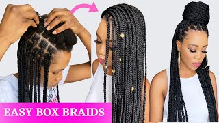 KNOTLESS BOX BRAIDS with RUBBER BANDS easy method [upl. by Yeargain]