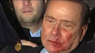 Berlusconi attacked at Milan rally  14 Dec 09 [upl. by Direj]