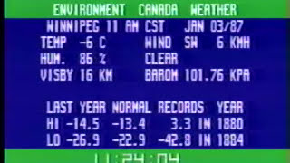 Winnipeg  Environment Canada Weather channel January 3 1987 [upl. by Leanard79]