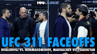 UFC 311 Faceoffs Makhachev vs Tsarukyan 2 Dvalishvili vs Nurmagomedov First Staredowns [upl. by Meirrak]