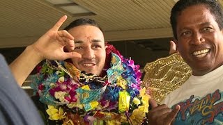 Fans gather at Honolulu airport to welcome UFC’s Holloway Medeiros [upl. by Atiuqet]