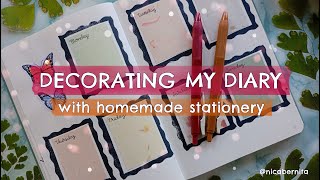 DIARY DECORATION IDEAS with HOMEMADE STATIONERY🦋 CUTE JOURNAL AND WEEKLY PLANNER [upl. by Kellsie]