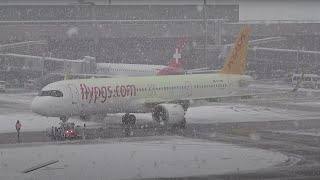 HEAVY SNOWFALL  Zurich Airport  Landings Takeoffs DeIcing  1 Hour of Planespotting in The Snow [upl. by Sloatman]