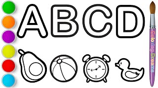 Learn Alphabets ABCD with Words  Drawing and Coloring Step by Step  Painting for Toddlers [upl. by Kinom]