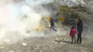 Steaming fumaroles Solfatara  tour guide generates even more steam [upl. by Whitten]