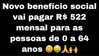 Novo benefício social vai pagar R 522 mensal para as pessoas de 0 a 64 anos [upl. by Eggleston]