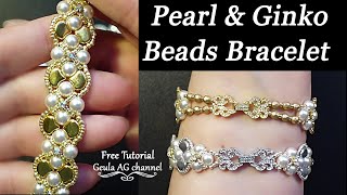 Pearl amp Ginko Beads Bracelets DIY Free Tutorial Delicate Wedding Bracelets [upl. by Urissa]