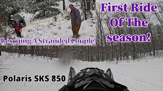 First Ride 20232024 Snowmobile Season Rescuing A Stranded Couple Riding A Polaris SKS 850 [upl. by Eninahpets]