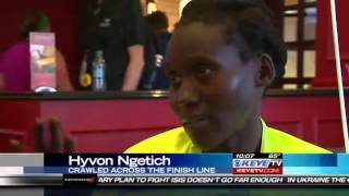 Austin Marathon Runner Hyvon Ngetich Crawls To The Finish Line [upl. by Auof511]