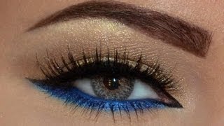 EASY Gold amp Blue makeup lookمكياج ذهبي و أزرق سهل جدا [upl. by Vihs292]