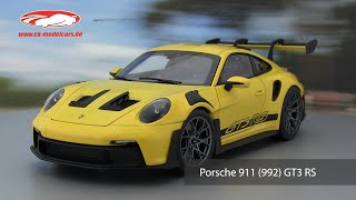 ckmodelcarsvideo Porsche 911 992 GT3 RS Baujahr 2022 racinggelb 118 Norev [upl. by Violet]