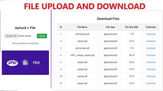 Upload and Download file using PHP PDO and MYSQL Database [upl. by Shelton]