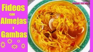 FIDEOS CON ALMEJAS Y GAMBAS [upl. by Inalial]