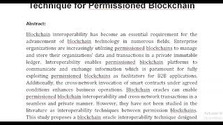 A Blockchain Oracle Interoperability Technique for Permissioned Blockchain [upl. by Alleda86]