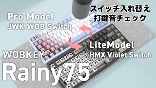 Rainy75 スイッチ交換・打鍵音チェック｜Lite系（HMX紫）とPro系（JWK黒白）スイッチ入れ替え｜4パターンの打鍵音を比較 [upl. by Vachil]