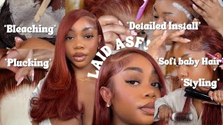 INCREDIBLY DETAILED GINGER SIDE PART WIG INSTALL BLEACHING PLUCKING INSTALL amp STYLE CYNOSURE HAIR [upl. by Elletnwahs678]