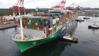 Awesome 4K Views Large LNG Powered Container Ship CMA CGM CEDRUS Inbound into Halifax NS Canada [upl. by Libnah370]