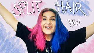 DIY SPLIT HAIR DYE pink amp blue [upl. by Ratib131]