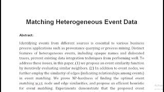 Matching Heterogeneous Event Data [upl. by Dorice]