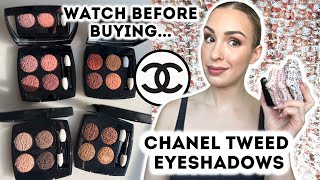 CHANEL TWEED EYESHADOWS 2022  overhyped  SWATCHES of TWEED CUIVRE POURPRE FAUVE BRUN ET ROSE [upl. by Mulac]