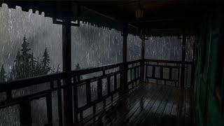 Rain on the porch balcony and distant mountain scenery  Peaceful natural rain [upl. by Bergeman766]