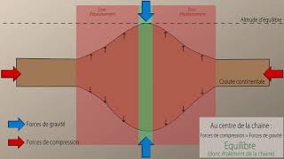 Animation TS  Dynamique dune chaîne de montagnes étalement gravitaire [upl. by Leirraj]