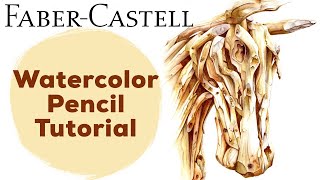 How to paint with Faber Castell watercolor pencils  Wooden Horse tutorial [upl. by Tammie]