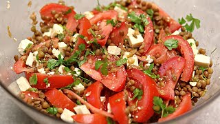 Einfacher Linsensalat mit Tomaten und Feta ist ideal Ich werde nie müde den Salat zu essen [upl. by Gisella]