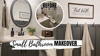 DIY Small bathroom makeover  Farmhouse bathroom transformation on a budget  Bathroom renovation [upl. by Thea357]