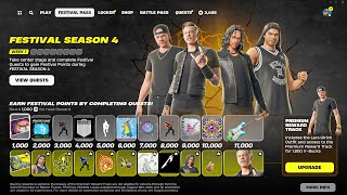 All Fortnite x Metallica Pass Rewards Season 4 Festival Pass [upl. by Yraht532]