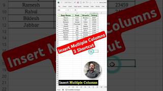 Insert Multiple Columns Using 3 Shortcut Key  Insert Multiple Columns in Excel  shorts ytshorts [upl. by Sidoon486]