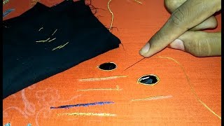 Zardosi work with normal stitching needle beginners Tutorial18 tamil  Zardosi Aari Hand embroidery [upl. by Evets761]