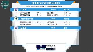 Victorian Turf CA  Patrick Quinn Shield  Semi Final 1  Keilor v Westmeadows  Day 2 [upl. by Culosio720]