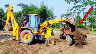 JCB 3DX super machine and  2 Pis powertrac traktor loding unloading video tranding video [upl. by Nnitsuj]