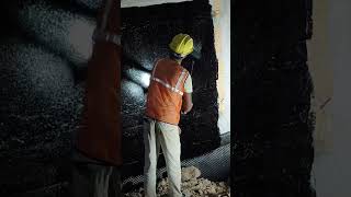 Bitumen paint applying on retaining wall for waterproofing shortsbuildingconstruction motivation [upl. by Elocon]