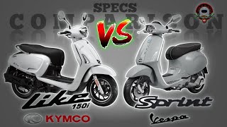 KYMCO LIKE 150i vs VESPA SPRINT 150 SPECS COMPARISON [upl. by Hahsi]