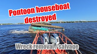 Pontoon Houseboat Destroyed During Hurricane Milton  Wreck Removal  Salvage Work and Disposal [upl. by Ries862]