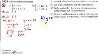 Matematik 5000 Ma 2bc VUX  Kapitel 1  Ekvationssystem substitutionsmetoden  1415 [upl. by Eupheemia]