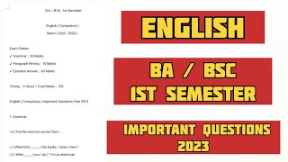 Gndu BA  BSc 1st Semester English Compulsory Important Questions 2023  English Question Paper 2023 [upl. by Asilrak]