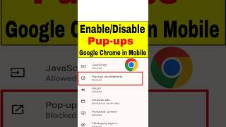 Pop up EnableDisable in Google Chrome  Mobile Chrome me Popup Kaise AllowBlock kare shorts [upl. by Atazroglam]