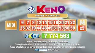 Tirage du midi Keno® du 19 janvier 2024  Résultat officiel  FDJ [upl. by Hauger]